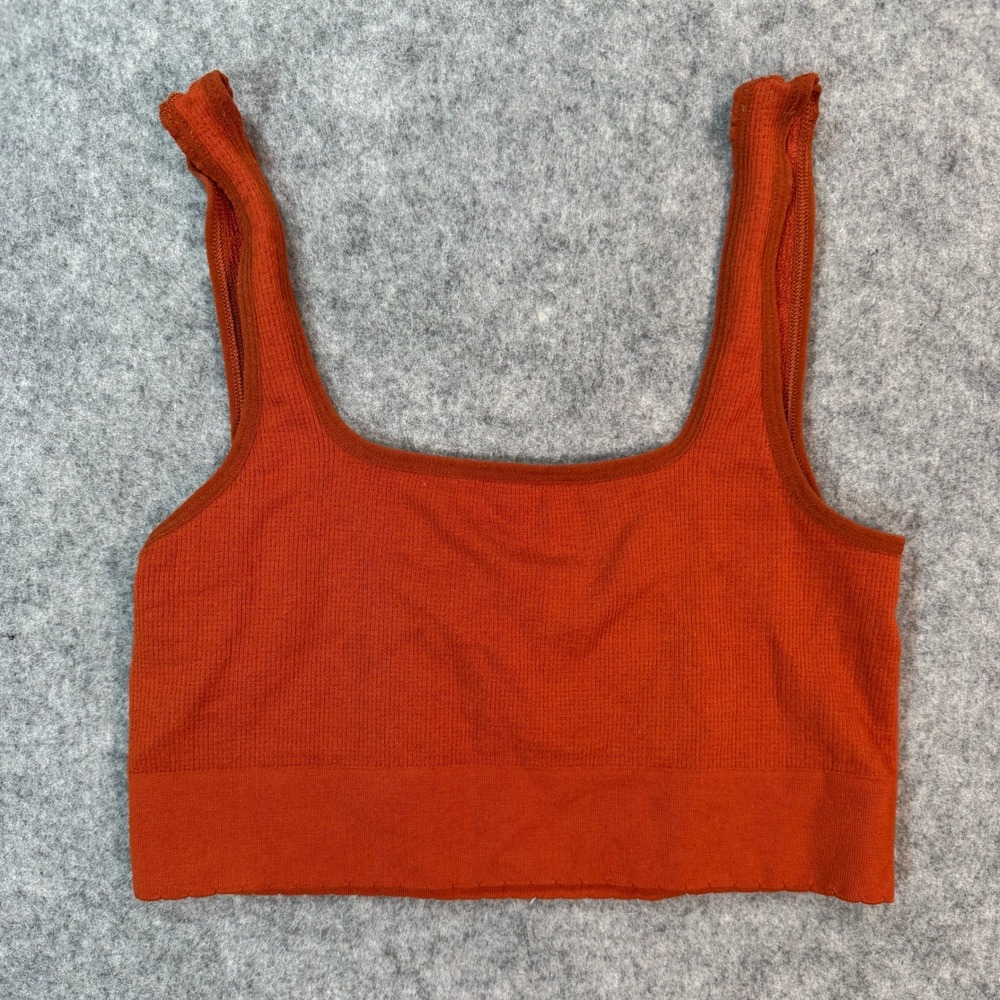 by Anthropologie Seamless Ribbed Square Neck Crop Cami Tank Top Rust Orange L/XL